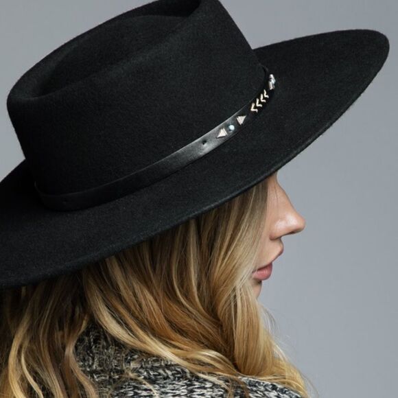 Navajo Inspired Bohemian Wool Boater Hat in BLACK - Picture 15 of 16